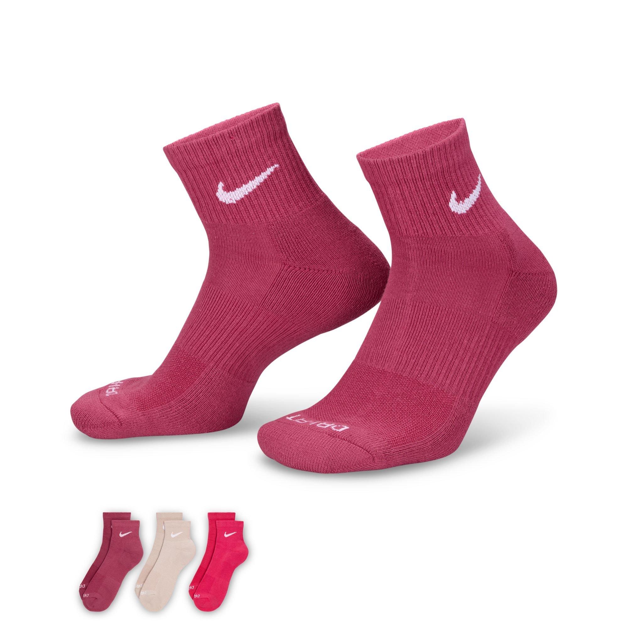 Nike Everyday Plus Cushioned Training Ankle Socks (3 Pairs)-Pink